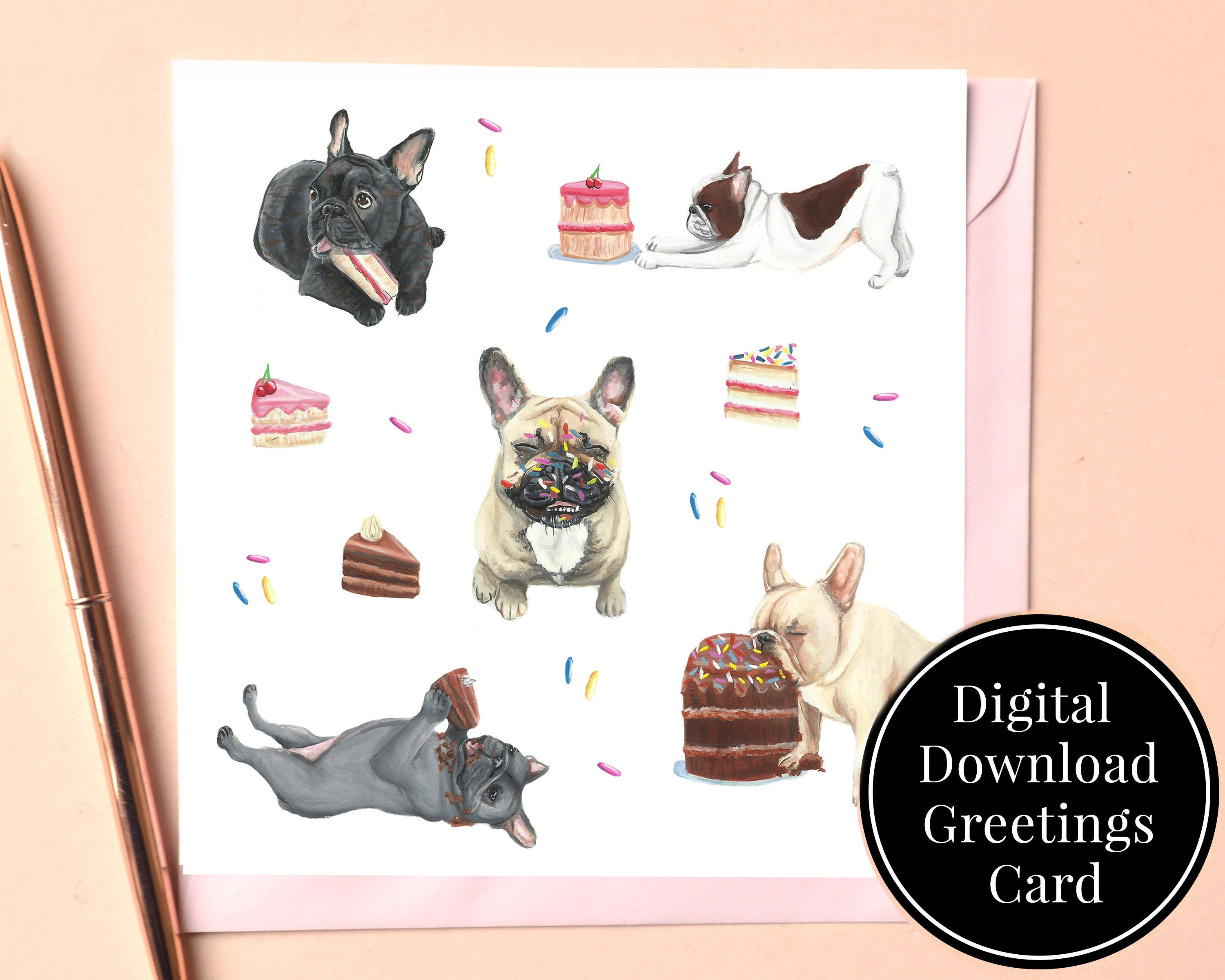 French Bulldog Birthday Card: Printable Frenchie Greetings (Digital Download)