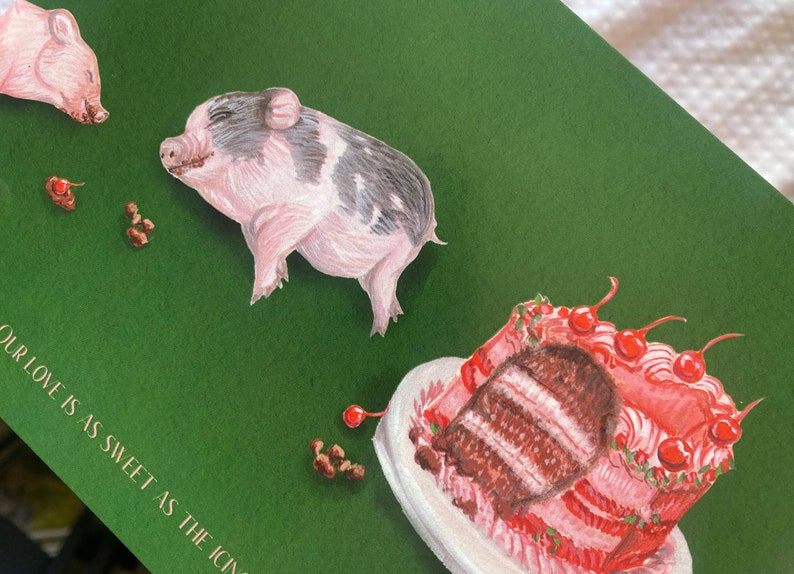 Funny Pig anniversary Card Our love is as sweet as the icing on the cake....Because couples that eat together, stay sweet together card image 5