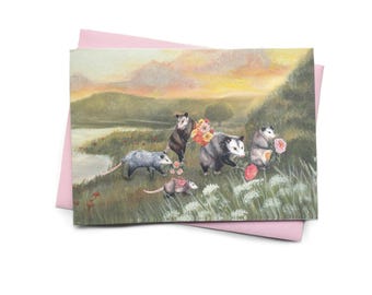 Possum Karte zum Geburtstag: Handgemalte Blumengrüße