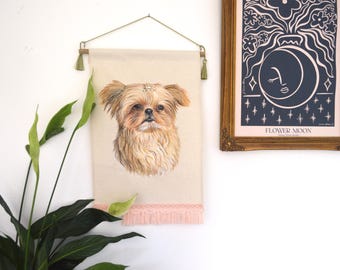Custom Canvas Banner Hand Painted Pet Portrait - Personalised Commissioned Pet Art Portrait from photo-Pet pennant wall hanging