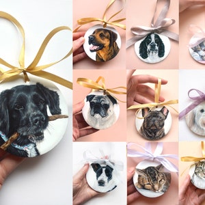 Custom Hand Painted Custom Ornament Personalised Bespoke Ceramic Pet bauble Pet Loss Memorial gift Holiday season Home Decor Heirloom Gold Satin