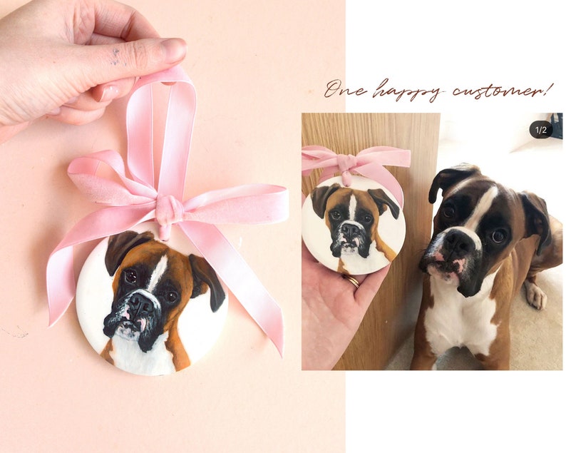 Custom Hand Painted Custom Ornament Personalised Bespoke Ceramic Pet bauble Pet Loss Memorial gift Holiday season Home Decor Heirloom image 4