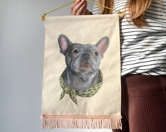 Custom Canvas Banner Hand Painted Pet Portrait - Personalised Commissioned Pet Art Portrait from photo-Pet pennant wall hanging