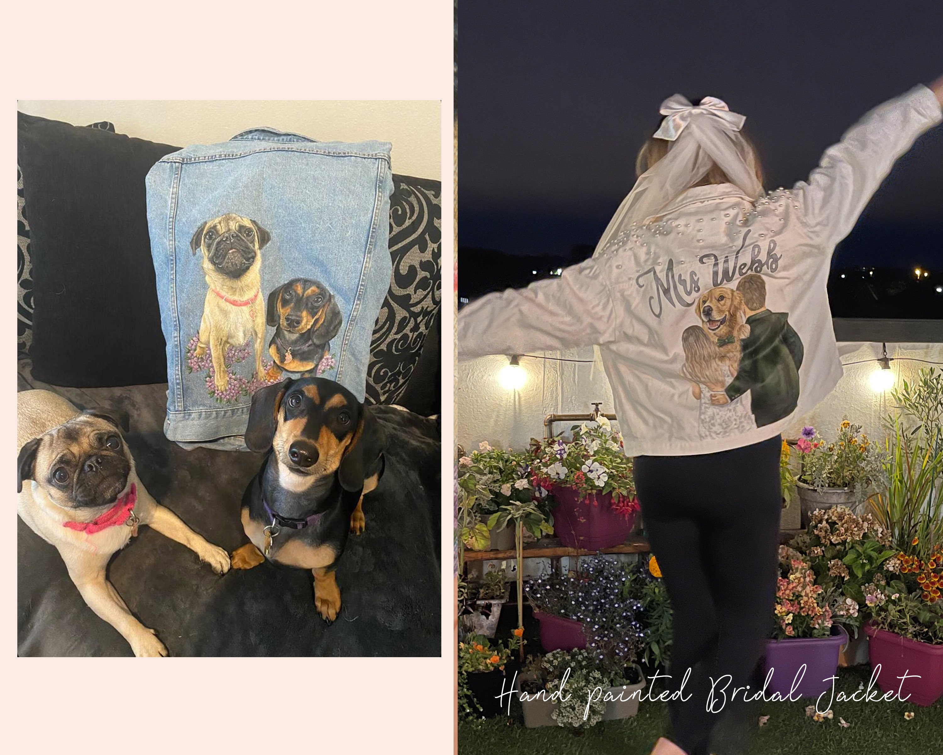 Pet Portrait Custom Denim Jacket- Hand-Painted vintage Adult denim jean Jacket- Paint from photo personalised painted pet design