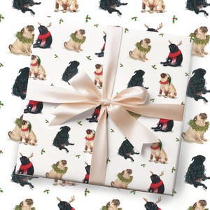 Pug Christmas Wrapping Paper: Recycled Gift Wrap Sheets