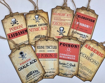 POISONOUS POTIONS Tags - Halloween - Trick or Treat tags - Party bag tags - All Hallow's Eve - Chemist themed labels -  Halloween decoration