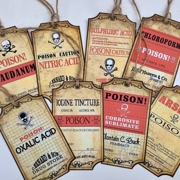 POISONOUS POTIONS Tags - Halloween - Trick or Treat tags - Party bag tags - All Hallow's Eve - Chemist themed labels -  Halloween decoration