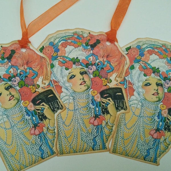 THE PEARLY QUEEN Tags - Marie Antoinette, die cut style tags - Journal cards - Hand cut - Shaped tags - Art Deco lady - French style