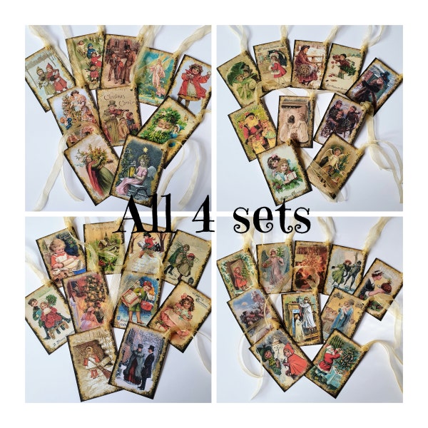 ULTIMATE VINTAGE COLLECTION,  large set of Victorian style Christmas tags, Xmas tree tags, bumper set of vintage, traditional festive tags