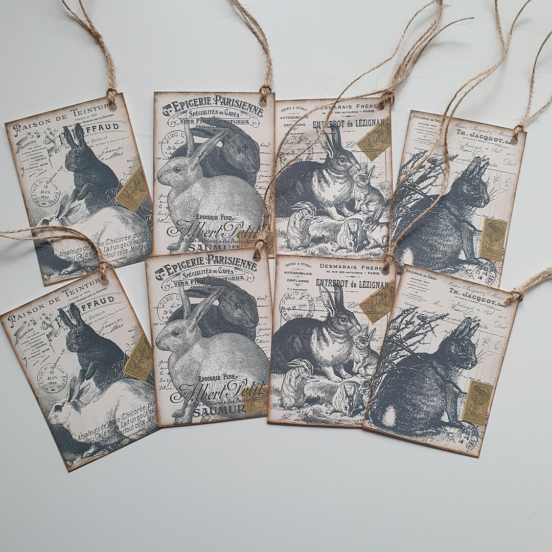 LITTLE FRENCH RABBITS, Easter Rabbit Gift Tags, French, Country Style ...