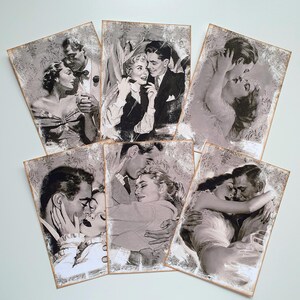 SEPIA ROMANCE, cartes postales de journalisation sur le thème de l'amour, rétro, couples romantiques, style vintage, mariage ou journal indésirable de la Saint-Valentin éphémères