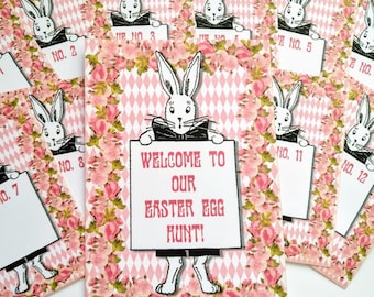 EASTER TREASURE HUNTERS! Treasure hunt pack, Easter egg hunt clue cards, treasure hunt party props, Easter party, bunny rabbit postcard clue