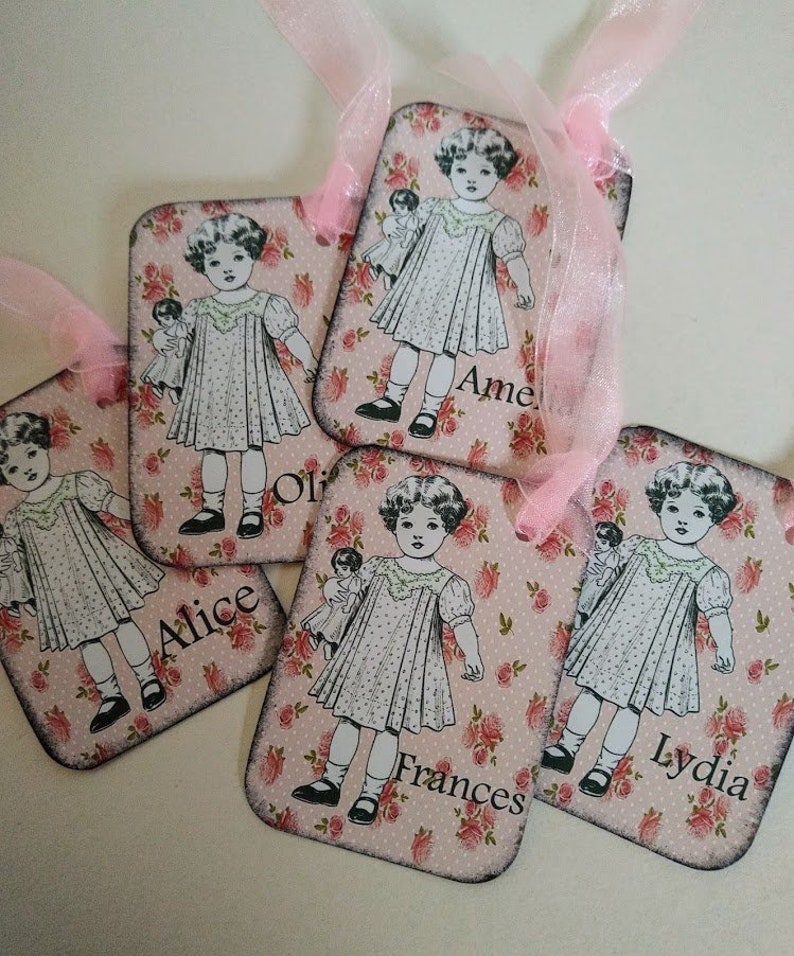 Personalised Party ware Girl/'s party PARTY BAG TAGS Party bag labels Place setting cardstags