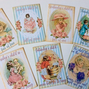 FAIR OF FACE, cartes postales de journalisation de comptines de naissance des jours de la semaine, poème de naissance du sabbat, poésie de divination, comptine de naissance des jours de la semaine