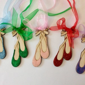 MINI BALLET SLIPPERS, Christmas, ballet shoe shaped, wooden decoration, Xmas tree decoration, glittered ballet slippers, ballet class gifts