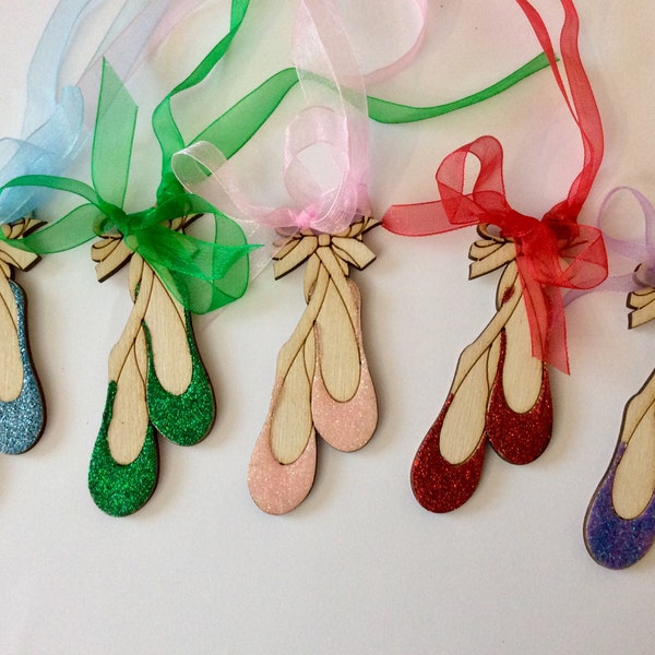 MINI BALLET SLIPPERS Christmas tree decoration - Hand glittered - Xmas decoration - Plywood - Ballerina - Ballet gifts - Ballet shoes