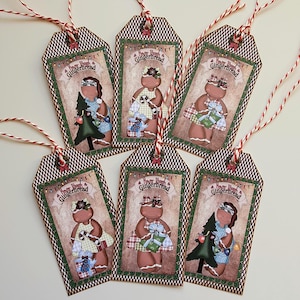 THE GINGERBREAD KIDS, style campagnard, étiquettes-cadeaux de Noël en pain d'épice, étiquettes de pâtisserie festives, scrapbooking de pâtisserie de Noël et articles de journalisation éphémères