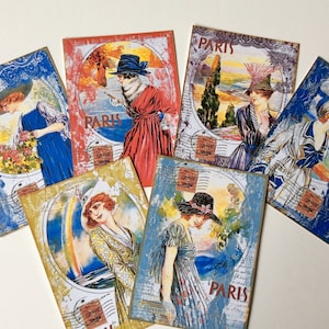 LADIES OF PARIS Cartes de journal - Dames vintage sur le thème de la France - Voyage - Vues de cartes postales - Fashionista - Dame Art déco - Toppers de fabrication de cartes