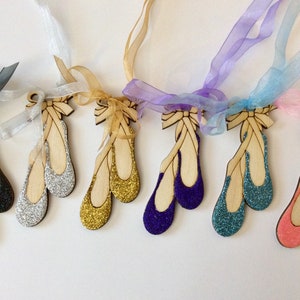 MINI BALLET SLIPPERS, Christmas, ballet shoe shaped, wooden decoration, Xmas tree decoration, glittered ballet slippers, ballet class gifts