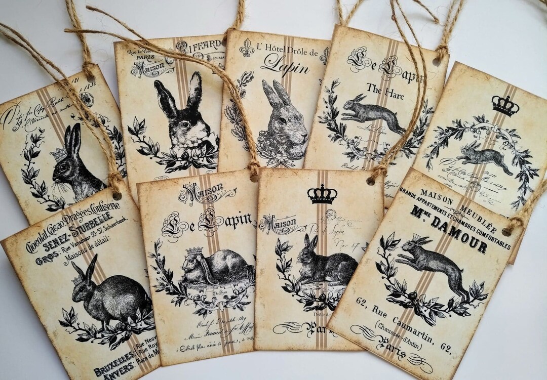 LE LAPIN, Rabbit Themed, Easter Gift Tags, French Style, Vintage Hare ...