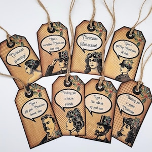 UN NOL GOURMAND, TOUT SIMPLEMENT ! Étiquettes de Noël de style victorien, manières anglaises à l'ancienne, étiquettes de Noël à bulles, étiquettes de Noël humoristiques