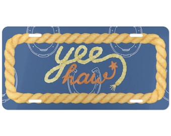 Western Cowboy Yeehaw License Plate, Rope Design Car Decor