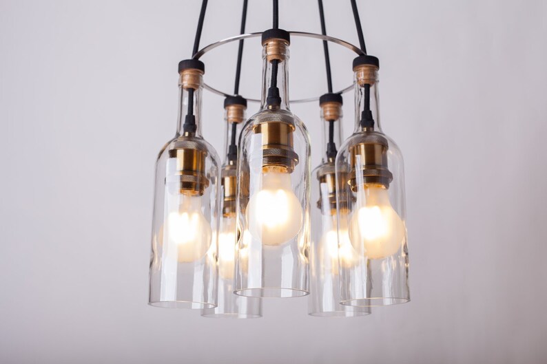 Wine Bottle Chandelier Hanging Lamp Pendant Light Five Bottles