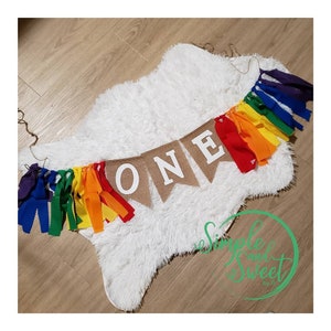 Rainbow Garland, highchair banner, rainbow banner, rainbow birthday, rainbow baby, first birthday