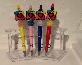 Autism Awareness Pen, Autism, Beadable Pen, Ball Point Pen, Stationery, Office Supplies