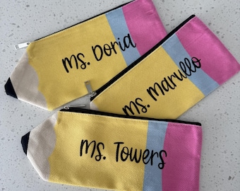 Personalized canvas pencil cases, teacher gifts, party favors, teacher appreciation, preschool, school supplies