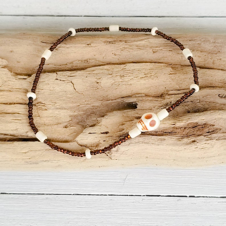 White Skull Ankle Bracelet Howlite Anklet Skull Anklet Surfer Anklet Summer Anklets for Women