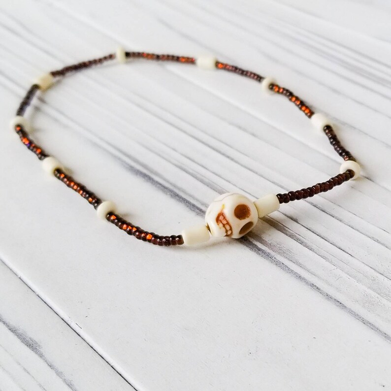 White Skull Ankle Bracelet Howlite Anklet Skull Anklet Surfer Anklet Summer Anklets for Women