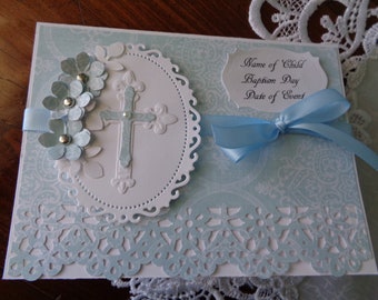 Christening Card, Baptism Card, Baby Boy, Religious Event, Blue and White, 3 Dimensional, Greeting Card, Handmade