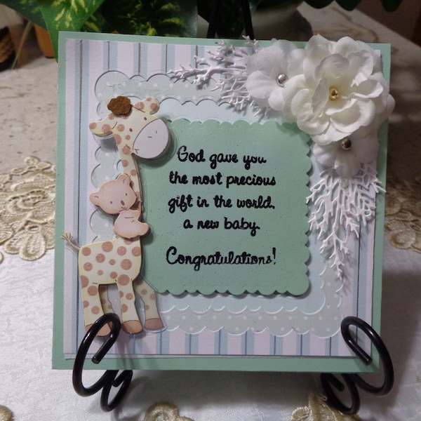 Baby Shower Card, For Boy, For Girl, New Baby, Expectant Mother,  3 Dimensional, Square, Congratulations, Greeting Card, Handmade