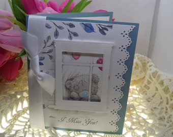 Miss You Card, Tatty Teddy, Wishing You Were Here, Thinking of You, Across the Miles, Greeting Card, Handmade