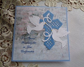 Confirmation Card, For Granddaughter, Religious Event, Doves, Cross Square, Handmade, Greeting Card