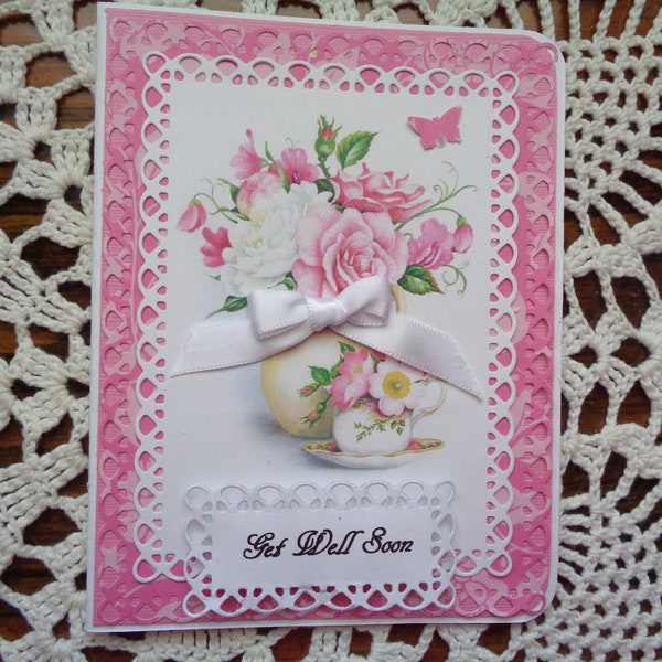 Feminine Card, Get Well Card, Feel Better, Thinking of you, For Her, 3 Dimensional, Handmade, Greeting Card