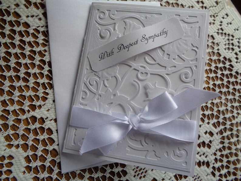 Loss of a Loved One handmade Sorry for your loss greeting card Sympathy Card Grief and Mourning All White With Deepest Sympathy