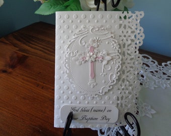 Baptism Card, Christening Card, A2, For Girl, 3 Dimensional, Religious Event, Handmade, Greeting Card