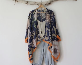 Short Kimono, BLUE PEONY , bohemian kimono, floral