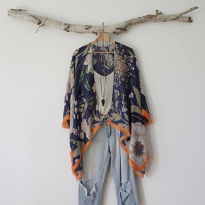 Short Kimono, BLUE PEONY , bohemian kimono, floral