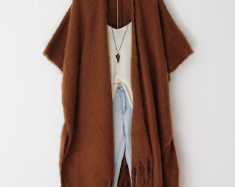 TERRA,  Soft & Fluffy Long Gray Kimono, Cover-up, warm, bohemian, shawl, wrap, poncho, unique, boho, bridal, women, clothing, kimono