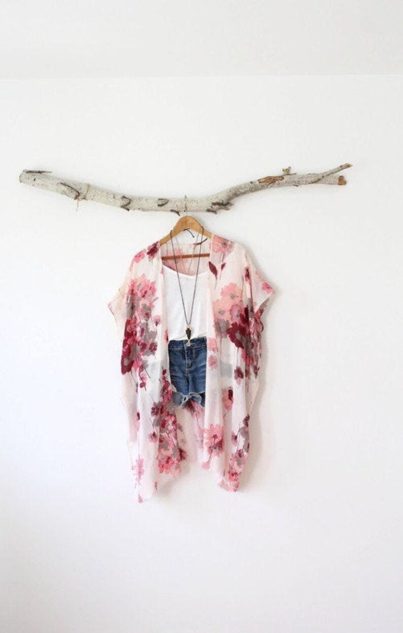 Kimono, ROSA, Bohemian Kimono with Floral PatternsCover-up, beachwear, bohemian, shawl, boho, bridal, bridesmaids, women, clothing, floral 