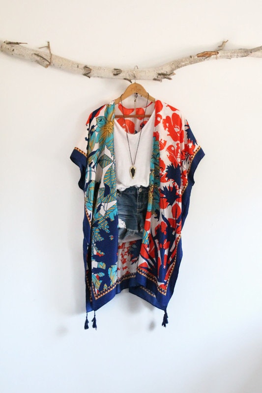 Kimono, MAUI, Bohemian Kimono with Colorful Floral Pattern,Cover-up, …