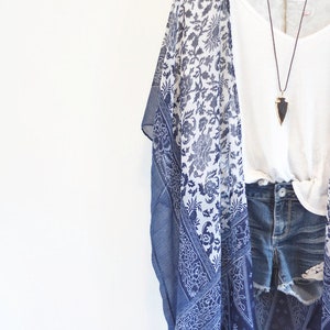 Boho Kimono, Tangled Up In Blue, Bohemian Kimono with Floral Patterns, Cover-up, beachwear, bohemian, summer, kimono, bridal, bridesmaids image 3