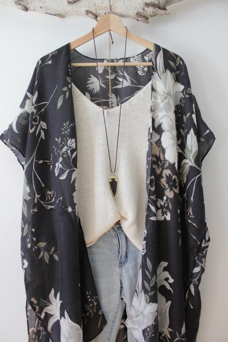 Kimono, FREE BIRD, Robe-Style Boho Kimono with floral patterns, Cover-up, beachwear, boho, shawl, wrap, summer, bohemian, bridal, kimono image 6