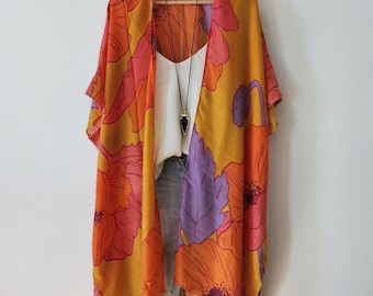 Kimono, ROYAL PURPLE, Flowy Boho Kimono met bloemenmotief, Cover-up, strandkleding, boho, boho, bloemen