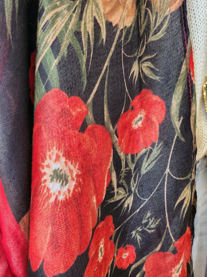 Kimono, COQUELICOTS, Kimono bohème fluide à motif floral, Tunique, tenue de plage, bohème, bohème, floral image 8