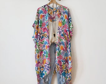 Kimono, FRIDA, Flowy Boho Kimono with floral pattern, Cover-up, beachwear, bohemian, bohemian, floral