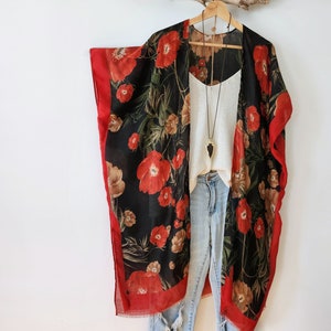Kimono, COQUELICOTS, Kimono bohème fluide à motif floral, Tunique, tenue de plage, bohème, bohème, floral image 6